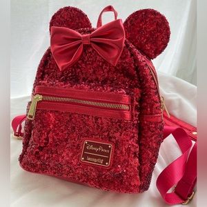 Disney Loungefly Exclusive Red Sequin Minnie Mouse Ear Mini Backpack